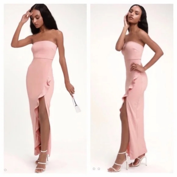 Lulus Dresses & Skirts - Lulus After Hours Pink Strapless Ruffle Slit Dress